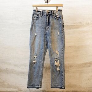 Abercrombie & Fitch Ultra High Rise Ankle Straight Distressed Blue Jeans Size 27